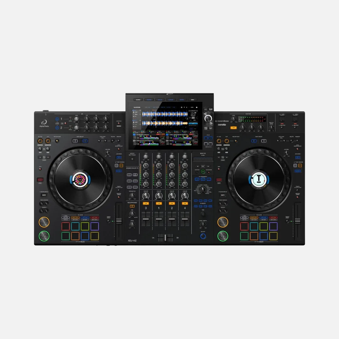 AlphaTheta XDJ-AZ 4-channel DJ system featuring an all-in-one design for professional mixing and performance.