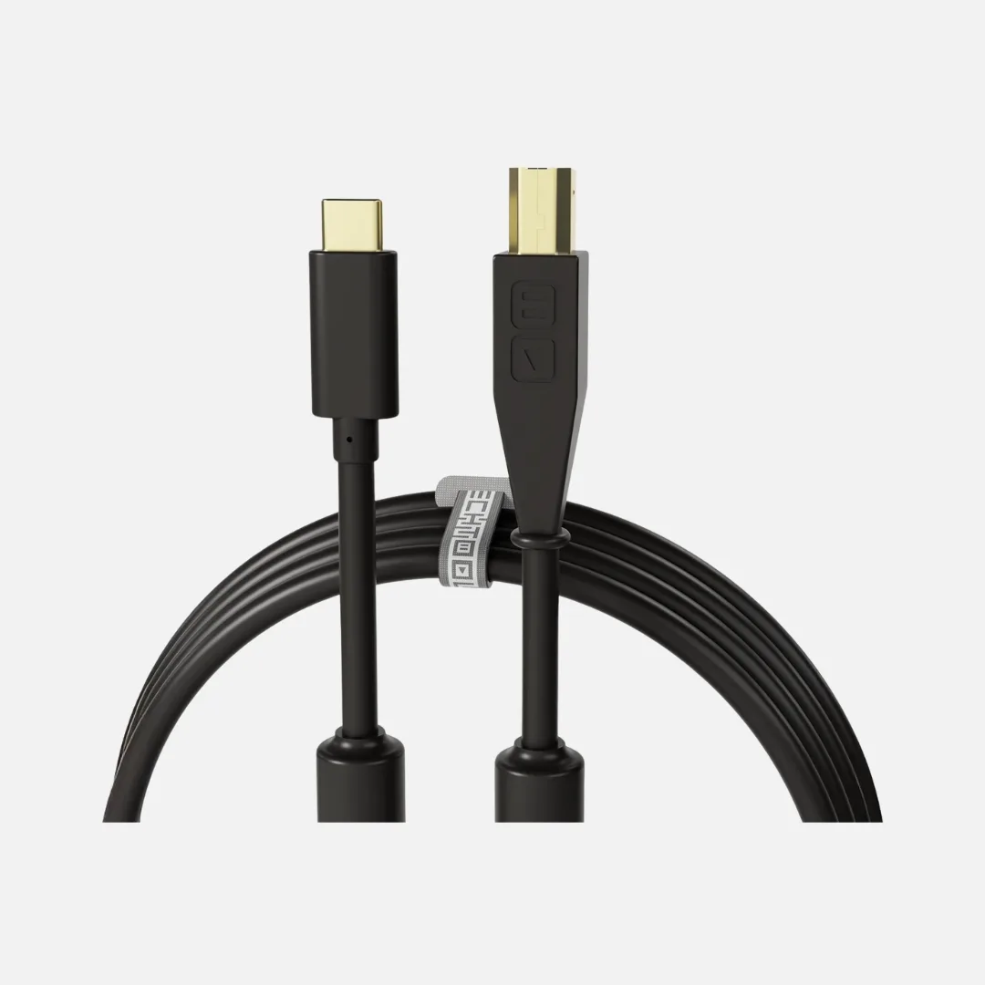 Black DJTT Chroma Cables USB C to B cable, designed for high-quality audio and data transfer.