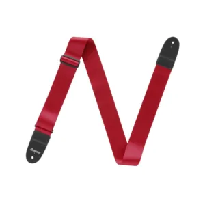 Red Ibanez GS64 polypropylene guitar strap, designed for comfort and durability during performances.