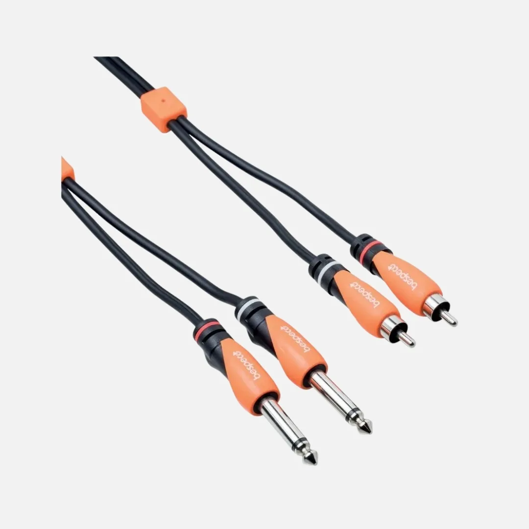 Bespeco SLY2JR interlink cable with 2JK to 2RCA connectors for audio connections.