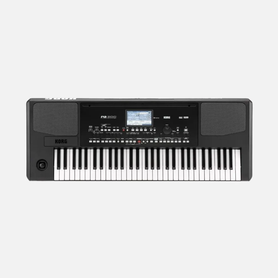 Korg Pa300 61-key professional arranger keyboard with various sound options and built-in accompaniment features.