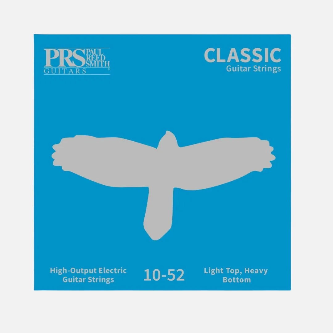 PRS ACC-1052C classic light Top/Heavy Bottom guitar strings showcasing their packaging and design.