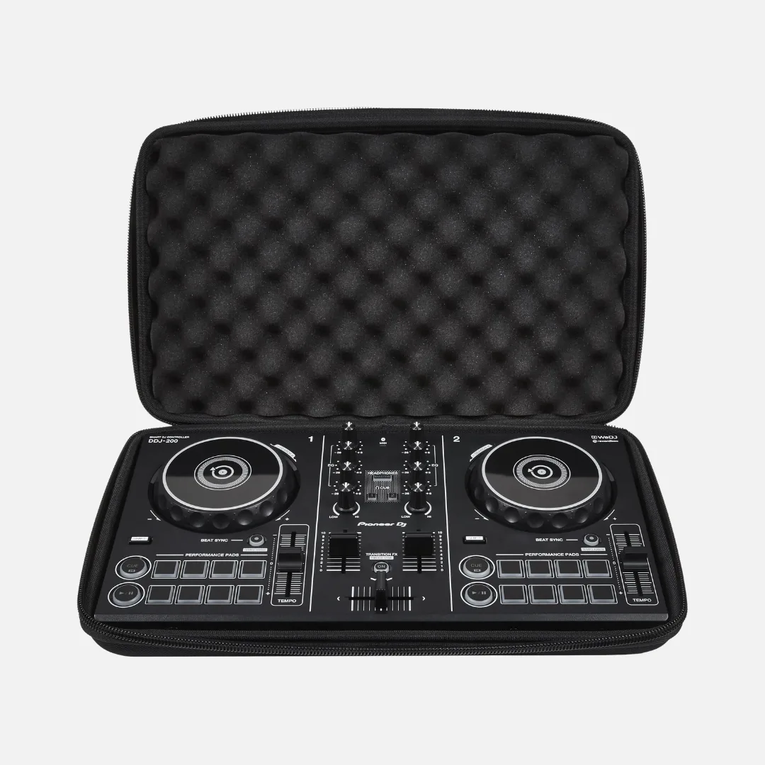 Black Pioneer DJ DJC-200 controller bag designed for DDJ-200 and FLX2 models, featuring padded protection and carrying handles.
