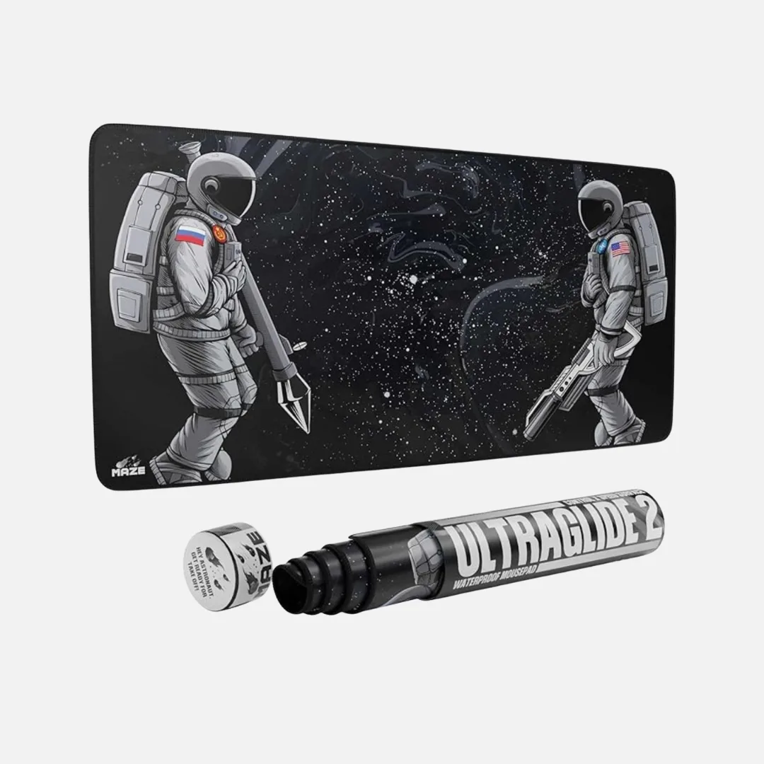 1. Large ASTRO WAR-B mousepad featuring a vibrant maze design, ideal for gaming and office use.