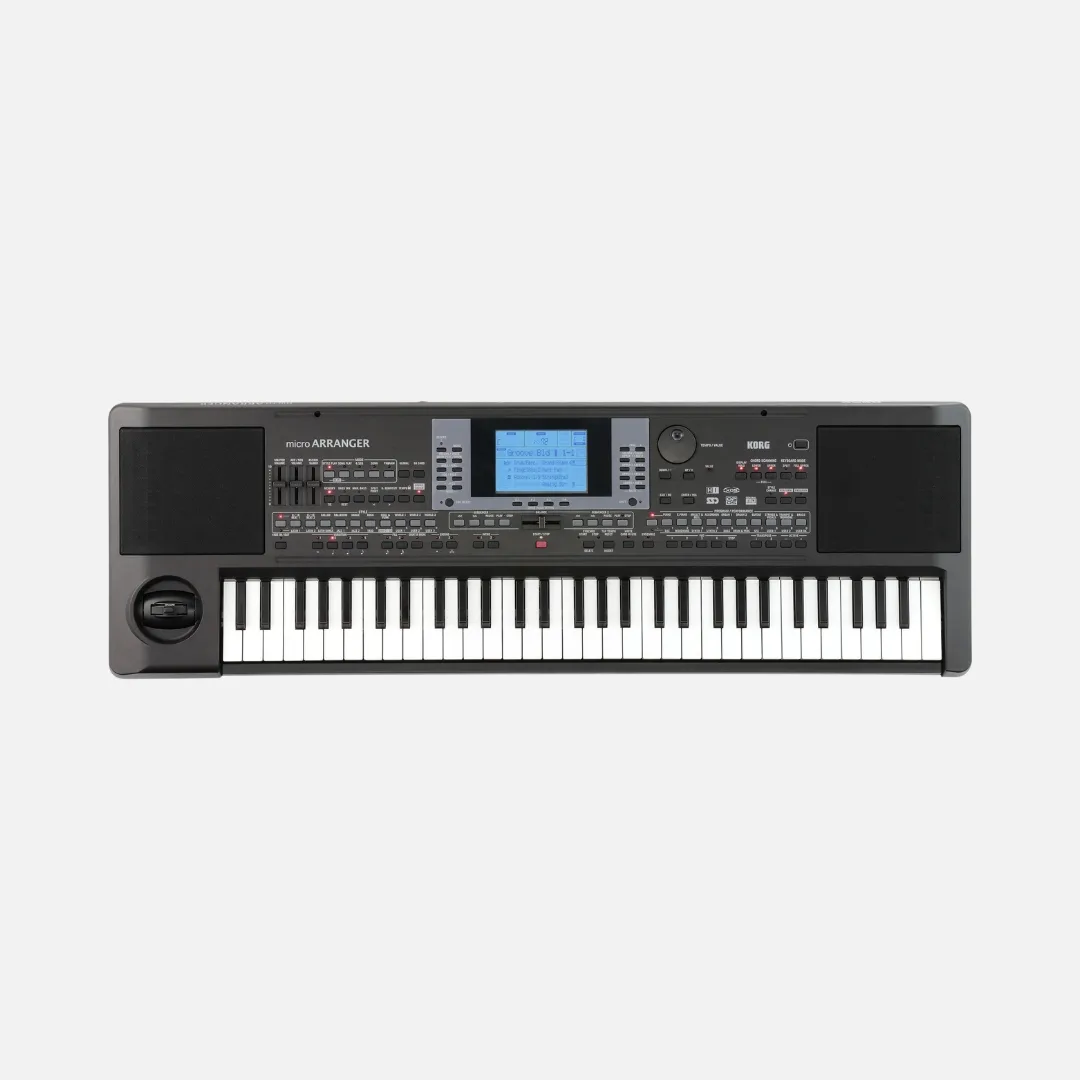 Korg microARRANGER 61-key synthesizer arranger keyboard with a compact design and various sound and rhythm options.