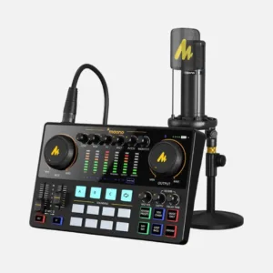 MaonoCaster AME2A audio interface bundle for podcasting, featuring multiple input options and sound effects controls.